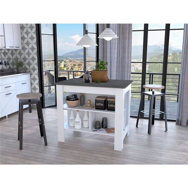 FM Furniture Brooklyn White and Black Composite Kitchen Island (40.5-in x 27.5-in x 35.4-in)