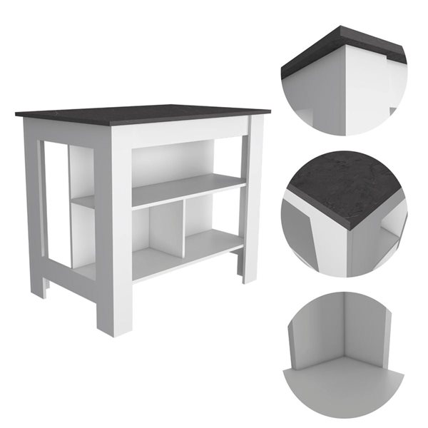 FM Furniture Brooklyn White and Black Composite Kitchen Island (40.5-in x 27.5-in x 35.4-in)