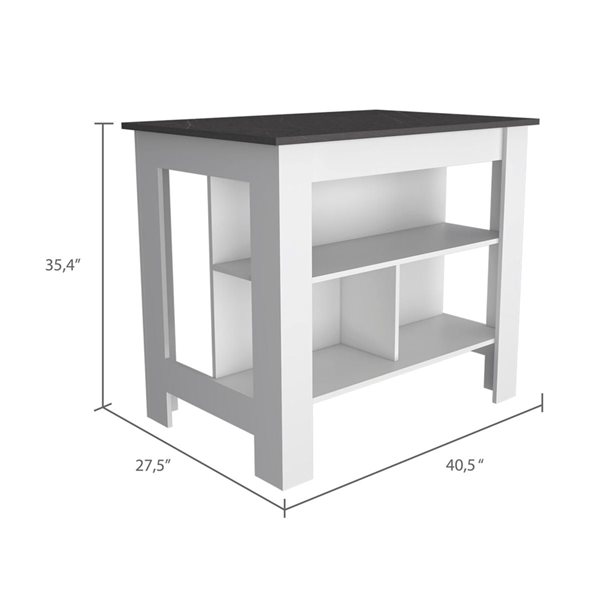 FM Furniture Brooklyn White and Black Composite Kitchen Island (40.5-in x 27.5-in x 35.4-in)