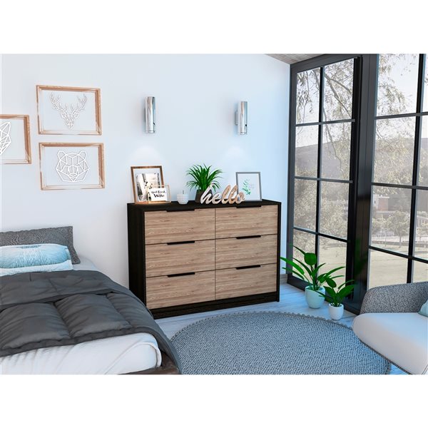 FM Furniture Marion Pine and Black 4-Drawer Double Dresser