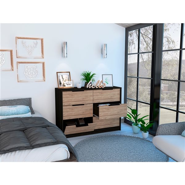 FM Furniture Marion Pine and Black 4-Drawer Double Dresser