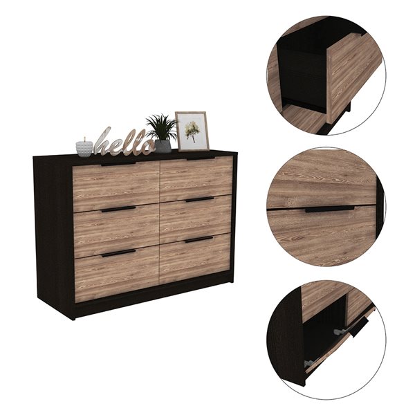 FM Furniture Marion Pine and Black 4-Drawer Double Dresser