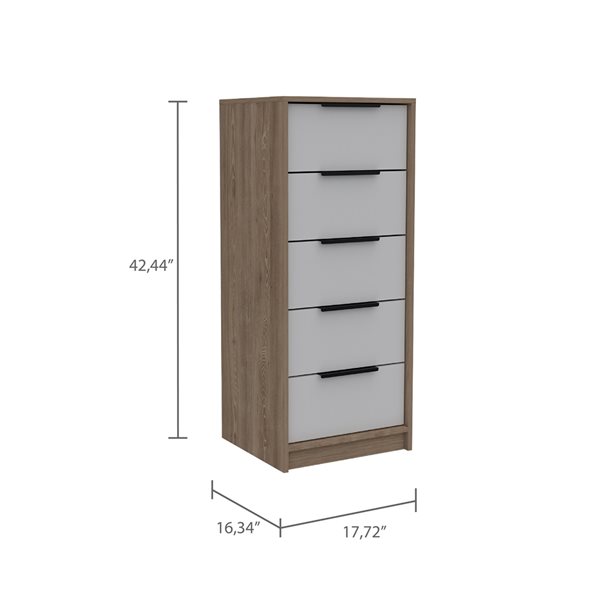 FM Furniture Washington White and Light Oak 5-Drawer Standard (Horizontal) Dresser
