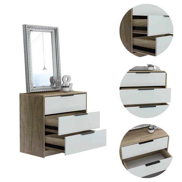 FM Furniture Washington White and Light Oak 3-Drawer Standard (Horizontal) Dresser