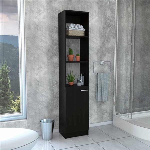 FM Furniture Kansas 13-in W x 63.8-in H x 10.4-in D Black MDF Freestanding Linen Cabinet