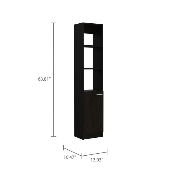 FM Furniture Kansas 13-in W x 63.8-in H x 10.4-in D Black MDF Freestanding Linen Cabinet