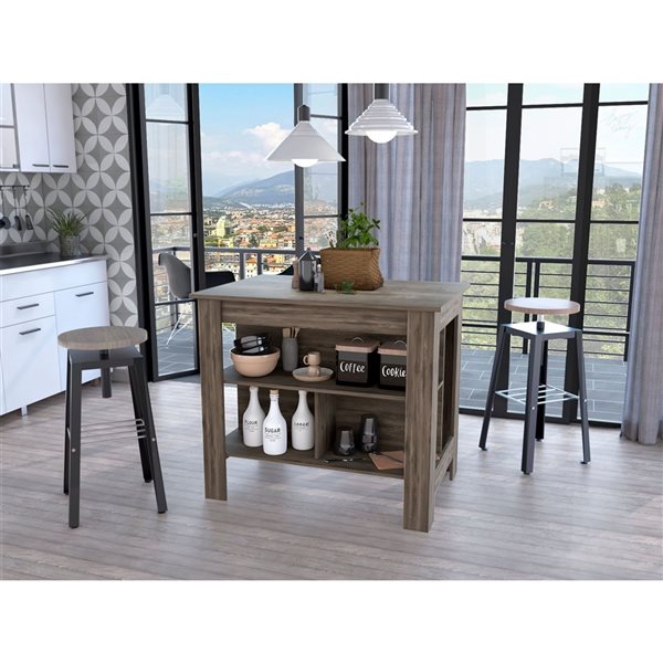 FM Furniture Brooklyn Brown Composite Kitchen Island (40.5-in x 27.5-in x 35.4-in)