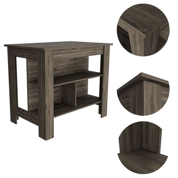 FM Furniture Brooklyn Brown Composite Kitchen Island (40.5-in x 27.5-in x 35.4-in)