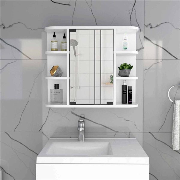 FM Furniture Valdez 23.6-in x 19.7-in White Mirrored Rectangle Medicine Cabinet