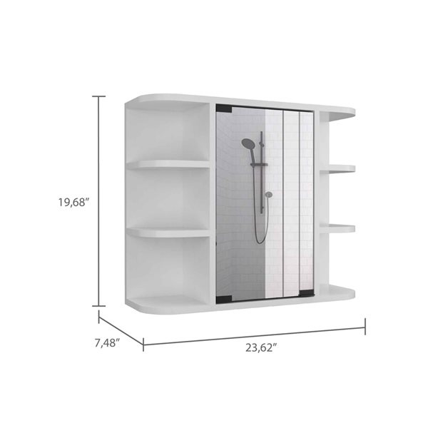 FM Furniture Valdez 23.6-in x 19.7-in White Mirrored Rectangle Medicine Cabinet