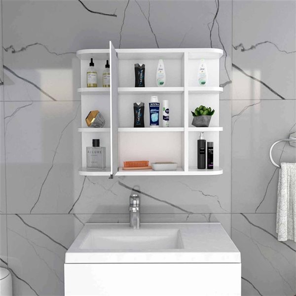 FM Furniture Valdez 23.6-in x 19.7-in White Mirrored Rectangle Medicine Cabinet