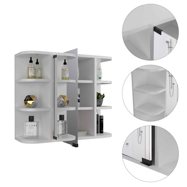 FM Furniture Valdez 23.6-in x 19.7-in White Mirrored Rectangle Medicine Cabinet