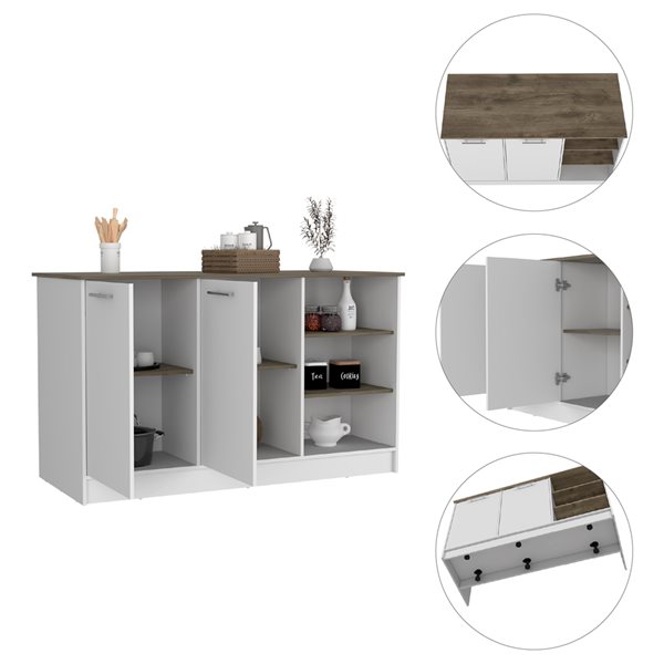 FM Furniture Gladiolus White Composite Kitchen Island (59.05-in x 26.37-in x 35.66-in)