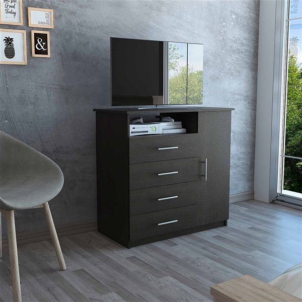 FM Furniture Carolina Black 4-Drawer Combo Dresser