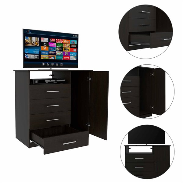 FM Furniture Carolina Black 4-Drawer Combo Dresser