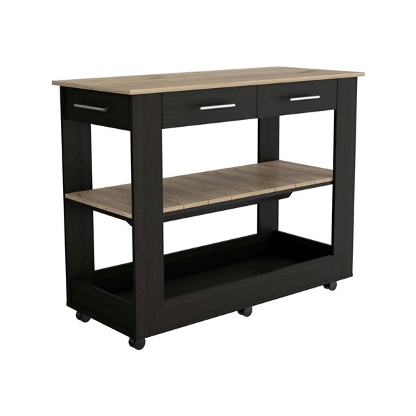 FM Furniture Brooklyn Black Composite Kitchen Carts (45.9in x 20in x