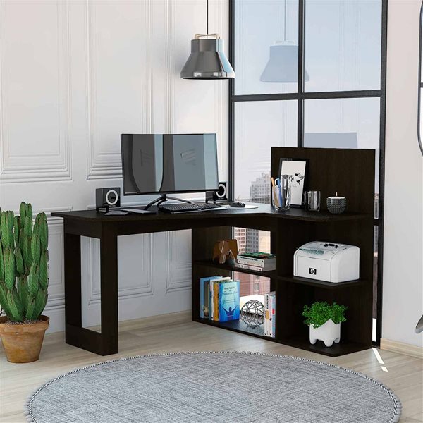 FM Furniture Fresno 47.2-in W Black L-shaped Desk