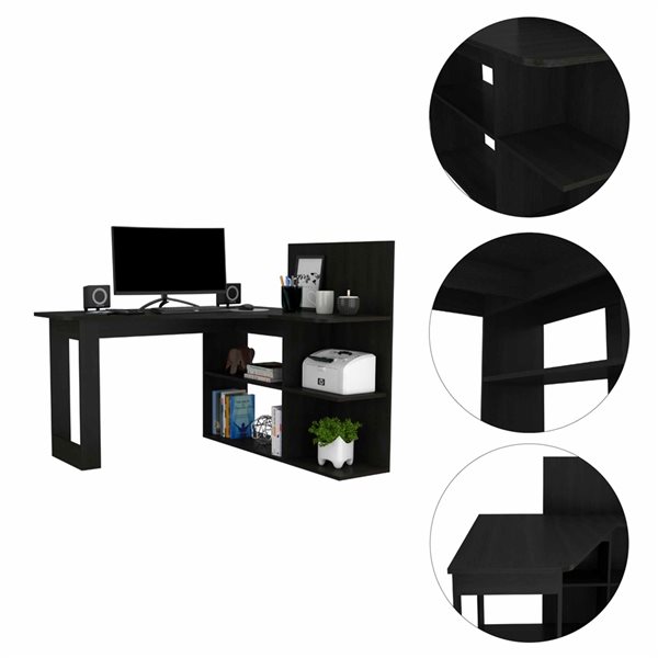 FM Furniture Fresno 47.2-in W Black L-shaped Desk