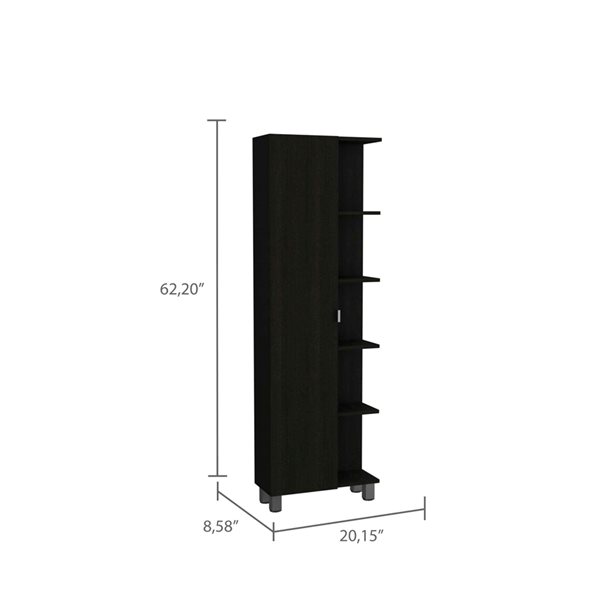 FM Furniture Los Angeles 20.1-in W x 62.2-in H x 8.5-in D Black MDF Freestanding Corner Linen Cabinet