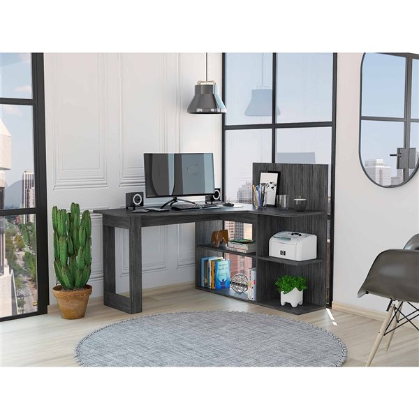 FM Furniture Fresno 47.2-in W Grey Oak L-Shaped Desk