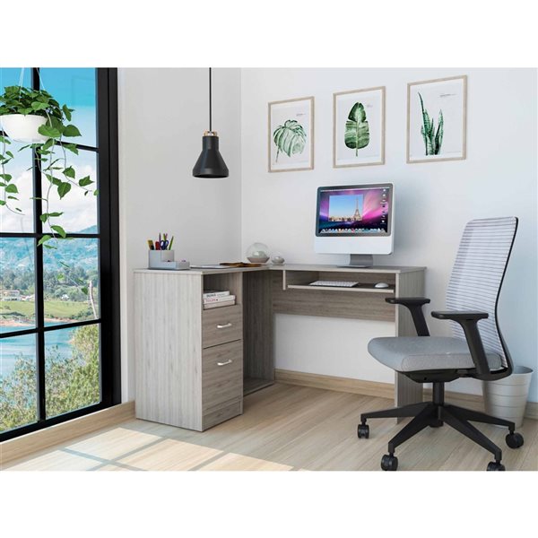 FM Furniture Raleigh 41.3-in W Light Grey L-shaped Desk