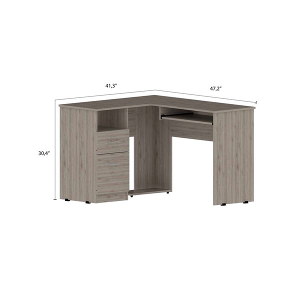 FM Furniture Raleigh 41.3-in W Light Grey L-shaped Desk