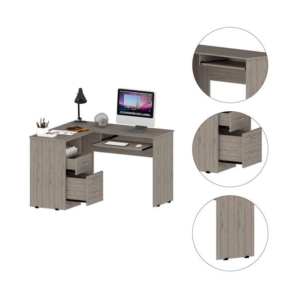 FM Furniture Raleigh 41.3-in W Light Grey L-shaped Desk