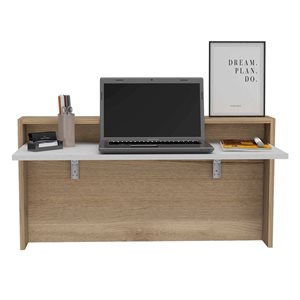 FM Furniture Brickell 39.37-in W White and Light Oak Floating Desk