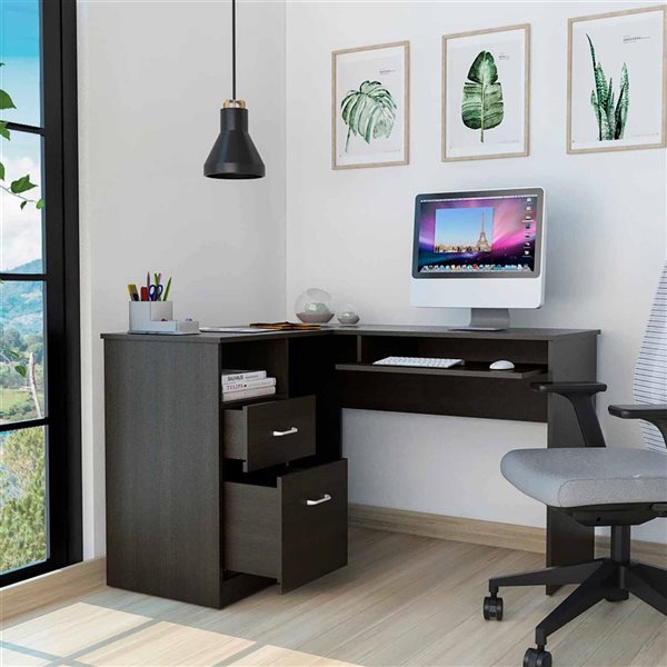 FM Furniture Raleigh 41.3-in W Black L-shaped Desk