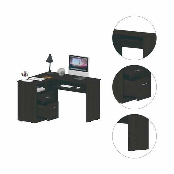 FM Furniture Raleigh 41.3-in W Black L-shaped Desk