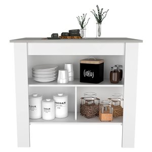 FM Furniture Brooklyn White and Marble Composite Kitchen Island (40.5-in x 27.5-in x 35.4-in)