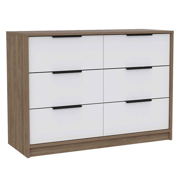 FM Furniture Marion White and Pine 6-Drawer Double Dresser