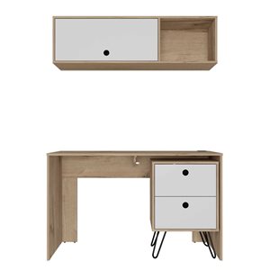 FM Furniture Cartagena 47.2-in W Light Oak Office Desk Set - 2-Piece