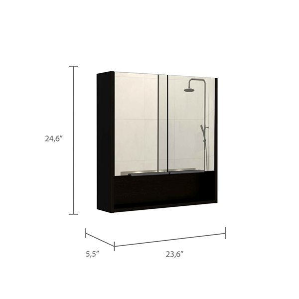 FM Furniture Ozark 23.6-in x 24.6-in Black Mirrored Rectangle Medicine Cabinet