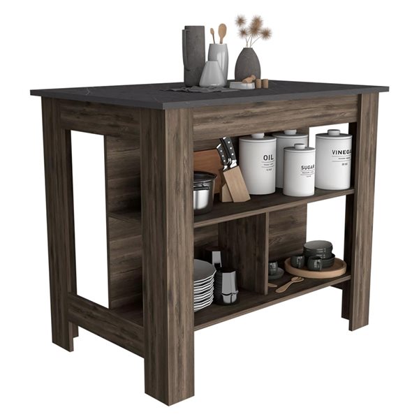 FM Furniture Brooklyn Dark Brown and Onyx Composite Kitchen Island (40.5-in x 27.5-in x 35.4-in)