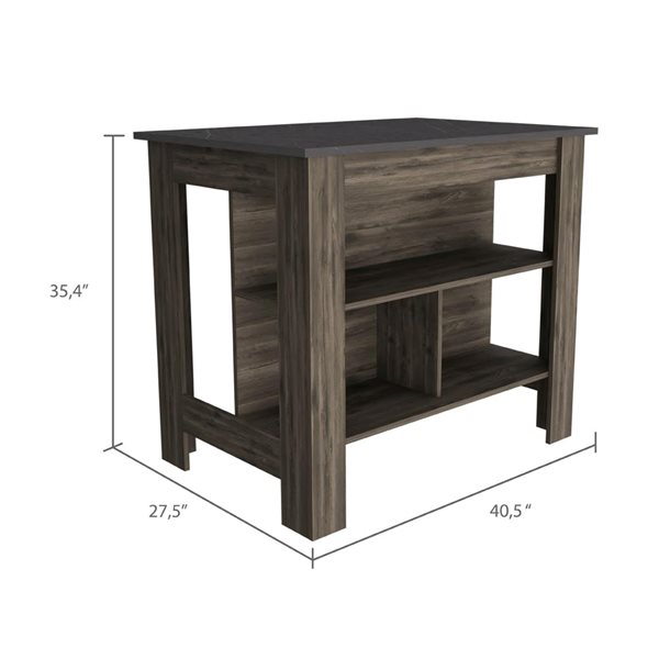 FM Furniture Brooklyn Dark Brown and Onyx Composite Kitchen Island (40.5-in x 27.5-in x 35.4-in)