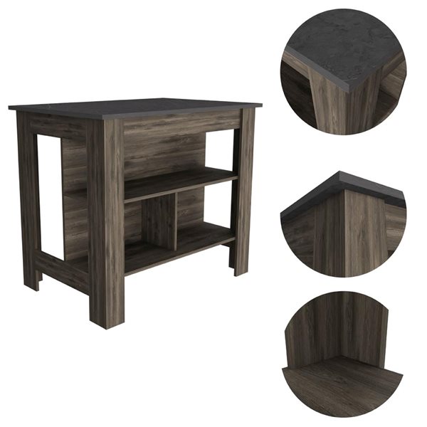 FM Furniture Brooklyn Dark Brown and Onyx Composite Kitchen Island (40.5-in x 27.5-in x 35.4-in)