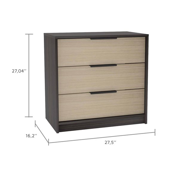 FM Furniture Washington Light Oak and Black 3-Drawer Standard (Horizontal) Dresser