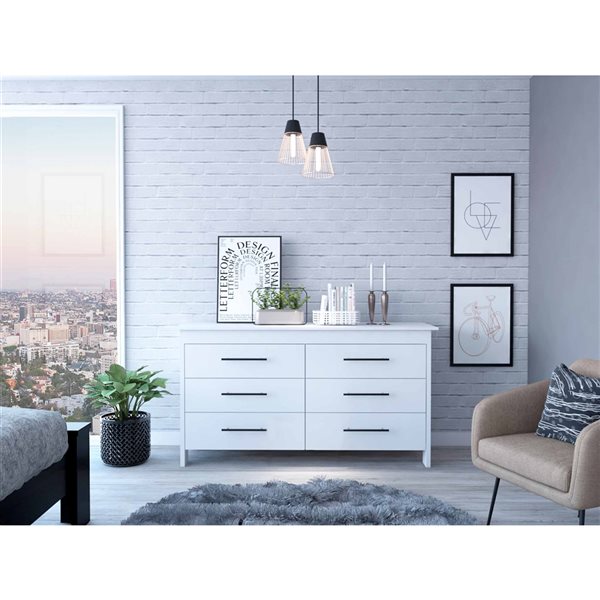 FM Furniture Luxor White 6-Drawer Double Dresser