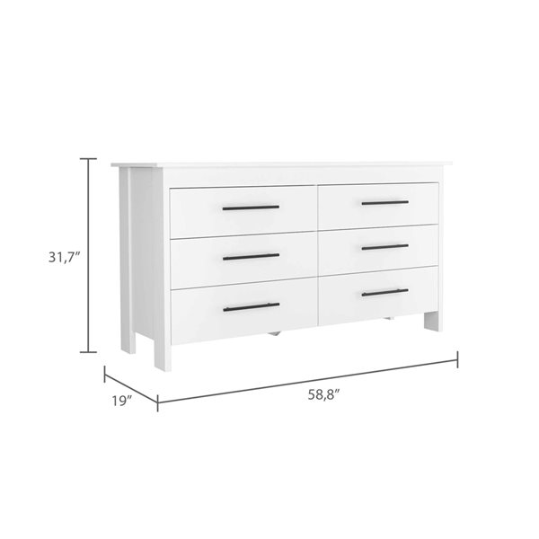 FM Furniture Luxor White 6-Drawer Double Dresser
