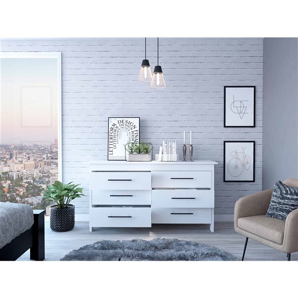 FM Furniture Luxor White 6-Drawer Double Dresser