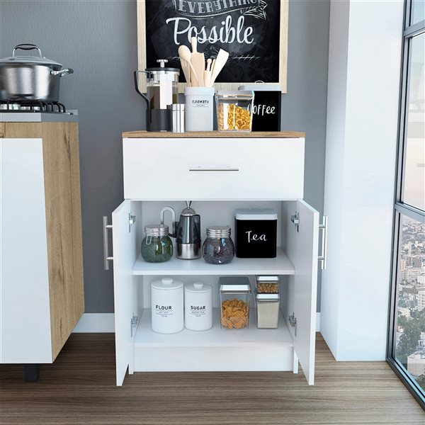 FM Furniture Oxford White and Light Oak Composite Pantry