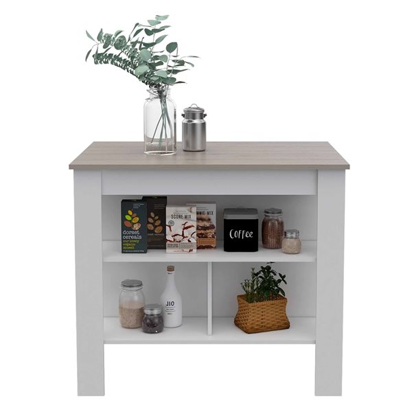 FM Furniture Brooklyn White and Light Grey Composite Kitchen Island 40.5-in x 27.5-in x 35.4-in