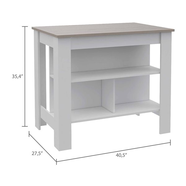 FM Furniture Brooklyn White and Light Grey Composite Kitchen Island 40.5-in x 27.5-in x 35.4-in