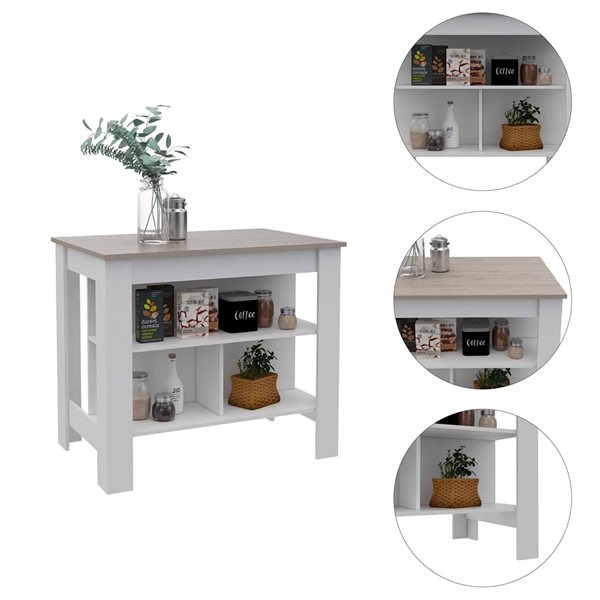 FM Furniture Brooklyn White and Light Grey Composite Kitchen Island 40.5-in x 27.5-in x 35.4-in