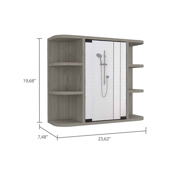 FM Furniture Valdez 23.6-in x 19.7-in Light Grey Mirrored Rectangle Medicine Cabinet