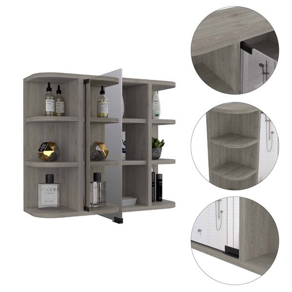 FM Furniture Valdez 23.6-in x 19.7-in Light Grey Mirrored Rectangle Medicine Cabinet