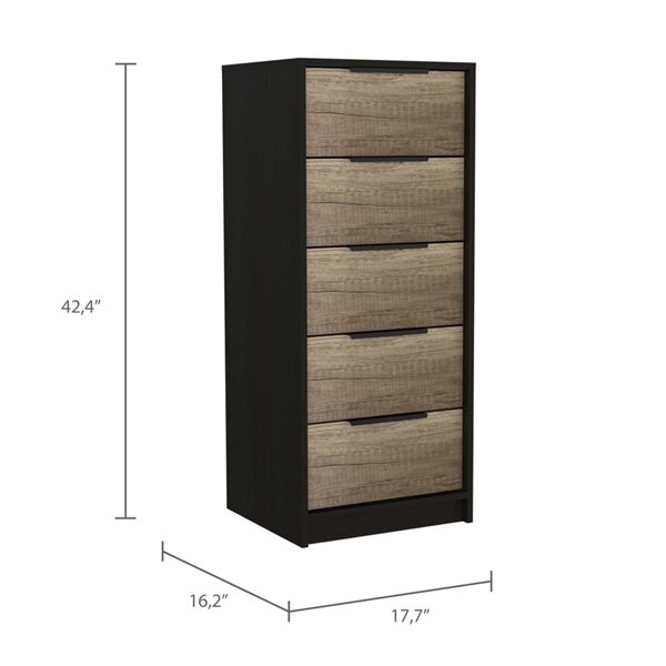 FM Furniture Washington Light Oak and Black 5-Drawer Standard (Horizontal) Dresser