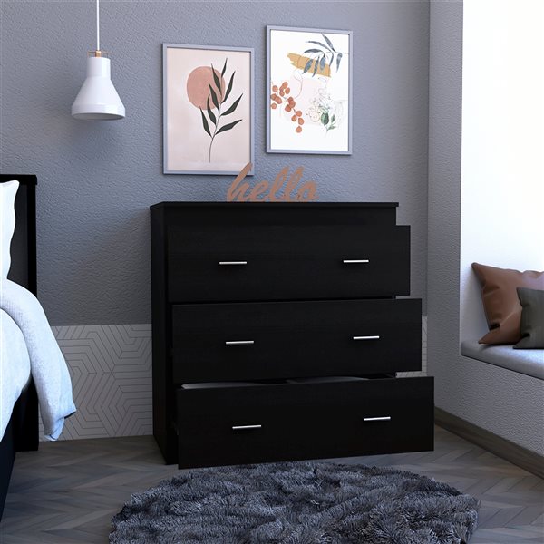 FM Furniture Burlington Black 3-Drawer Standard (Horizontal) Dresser