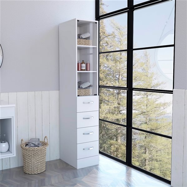 FM Furniture Preston 11.97-in W x 68.29-in H x 17.56-in D White MDF Freestanding Linen Cabinet